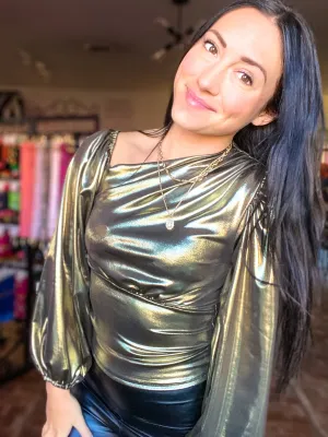 Metallic Shimmer Top-Gold