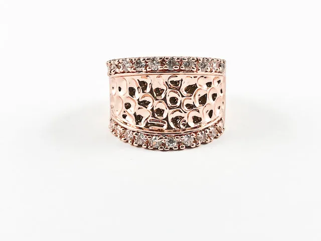 Modern Trendy Textured Rose Gold CZ Brass Ring