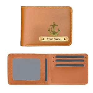 Navy Charm Personalized Vegan Leather Wallet with Name - Tan