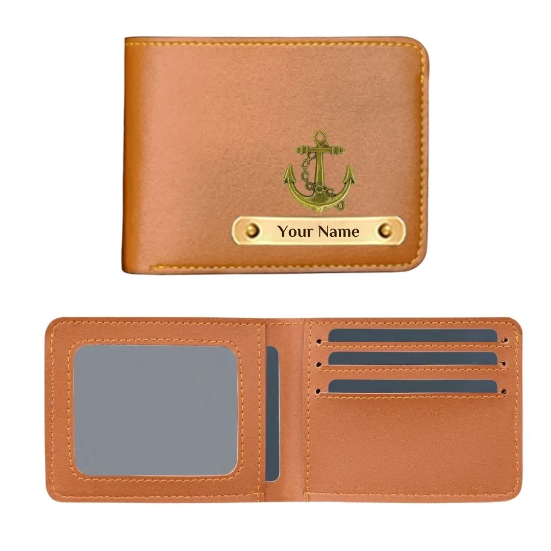 Navy Charm Personalized Vegan Leather Wallet with Name - Tan