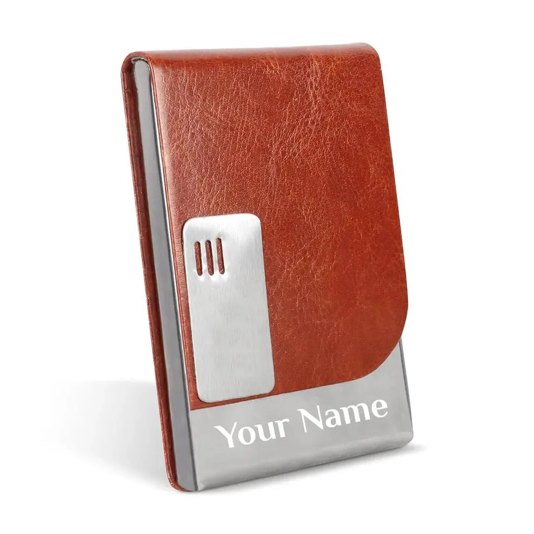 Personalized Business Visiting Card Holder Gifts for Him - Brown