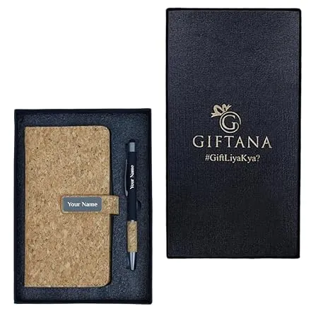 Personalized Handy Diary & Metallic Pen Set - Cork