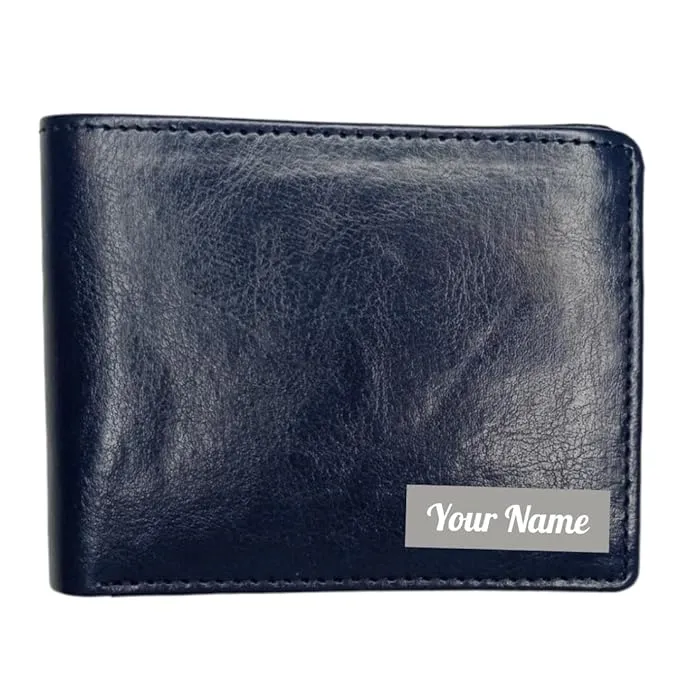 Personalized Leather Wallet with Name - Blue