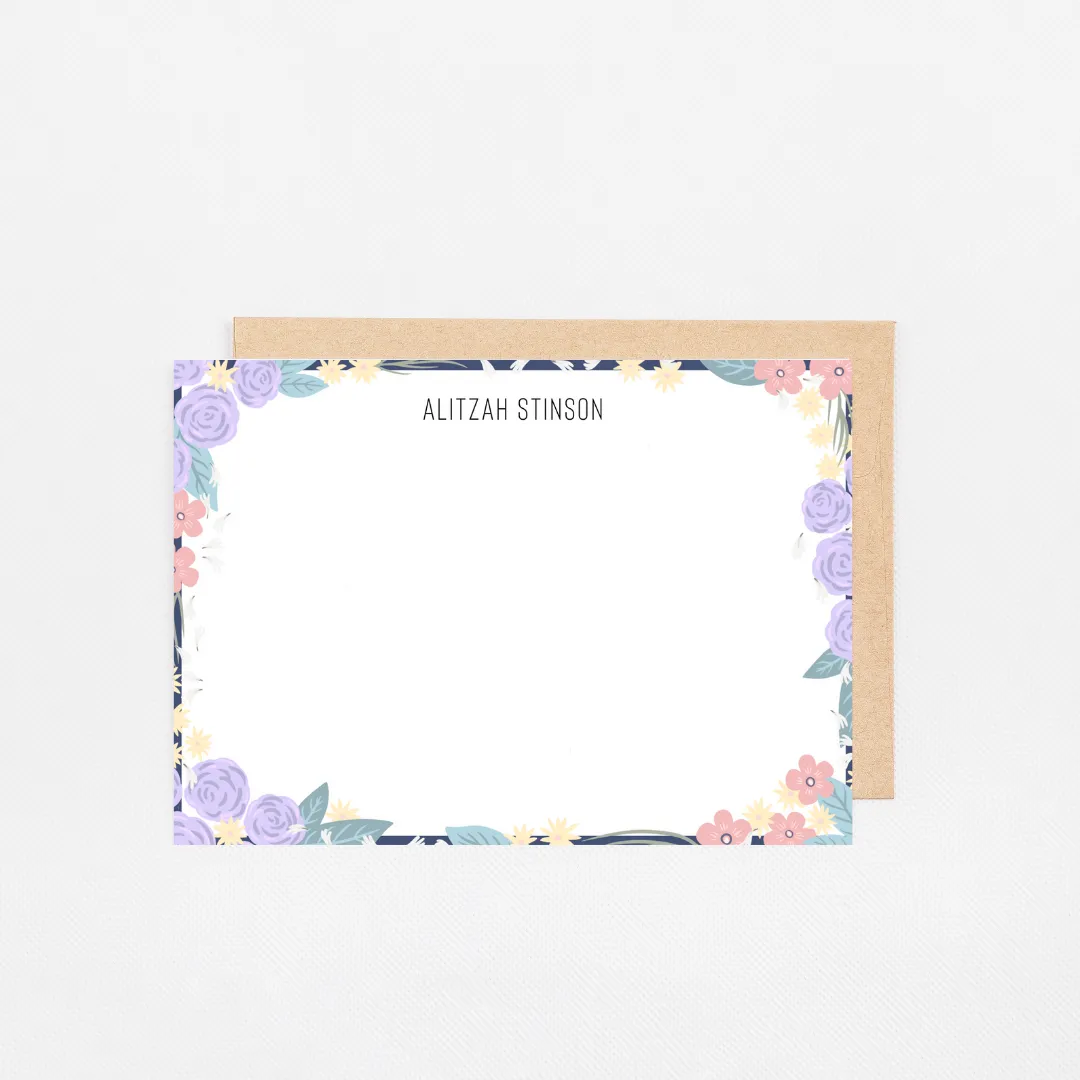 Personalized Stationery Notecards | Flower Field Navy Set