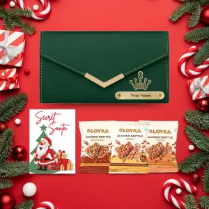 Personalized Women’s Leather Purse with Loyka Assortment and Secret Santa Card - Green