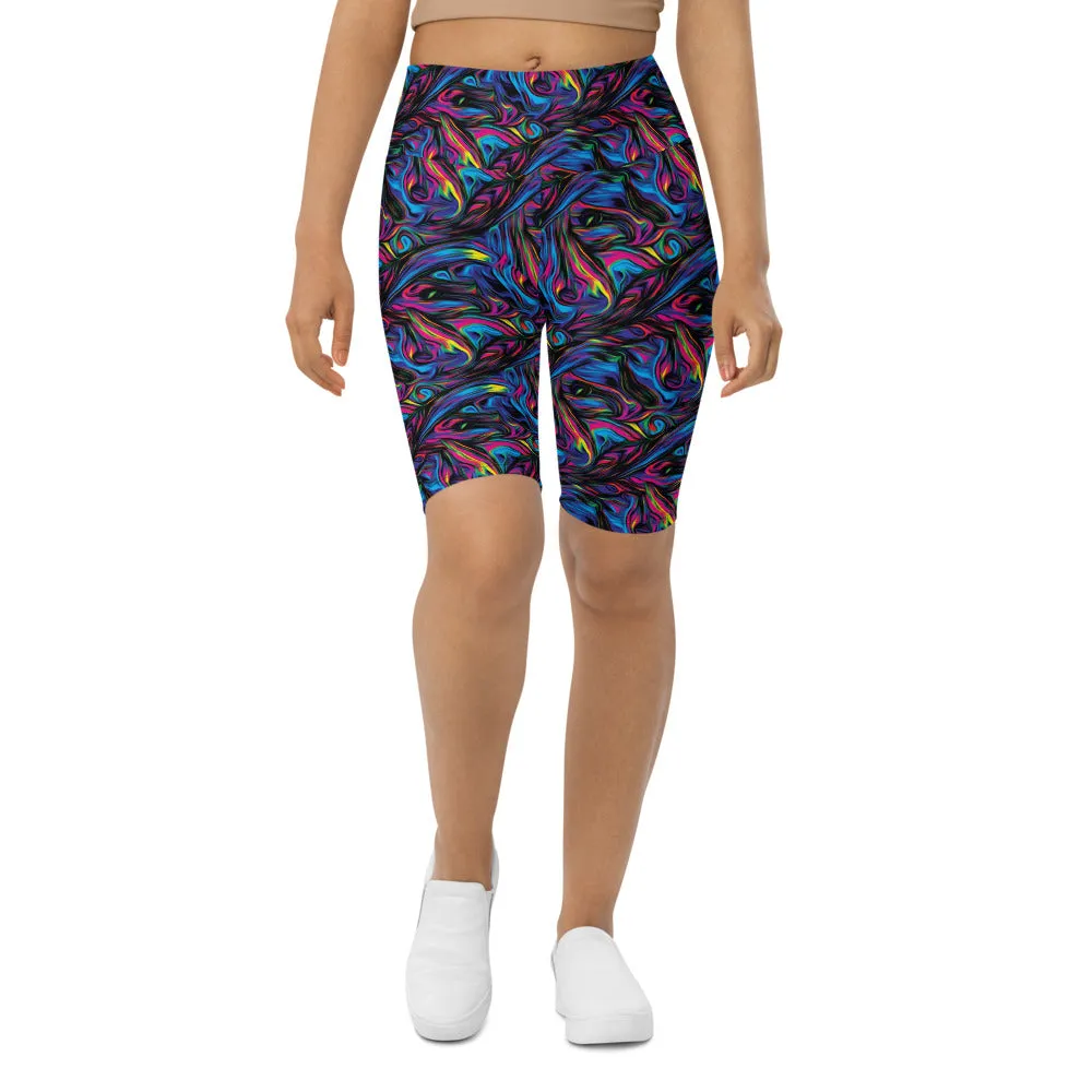 Psychedelic Neon Paint Bike Shorts