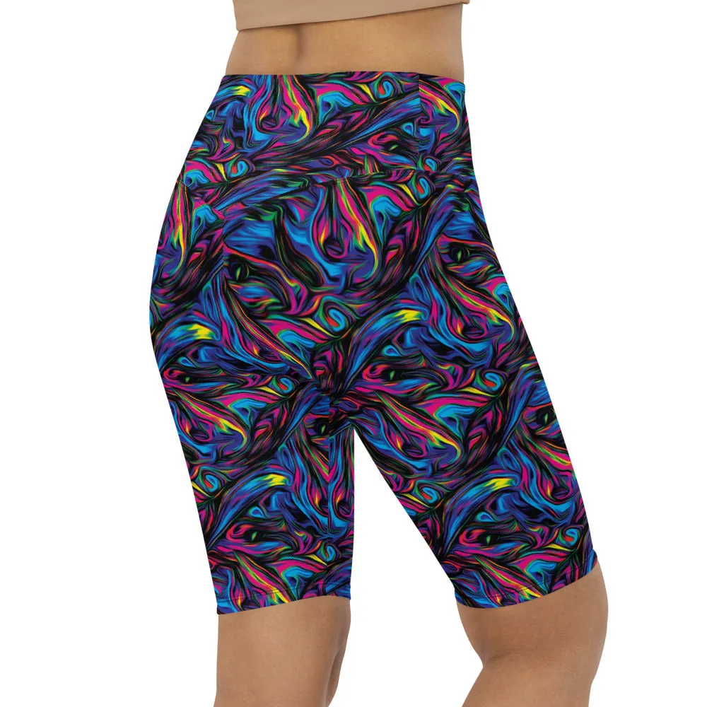 Psychedelic Neon Paint Bike Shorts