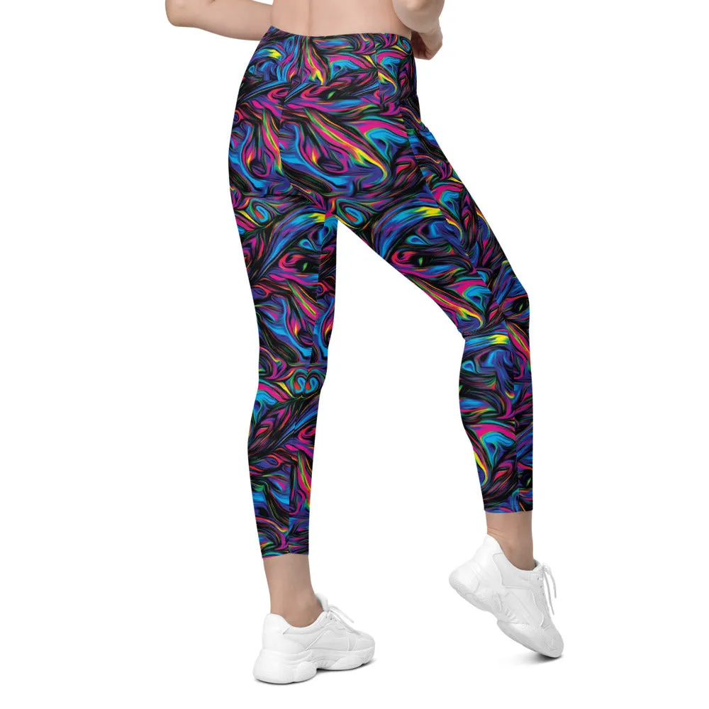 Psychedelic Neon Paint Leggings with Pockets