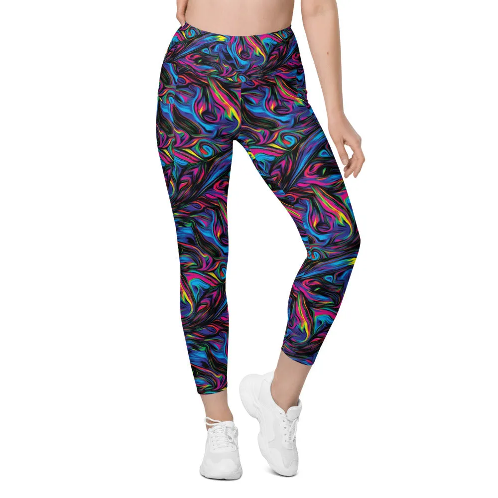 Psychedelic Neon Paint Leggings with Pockets