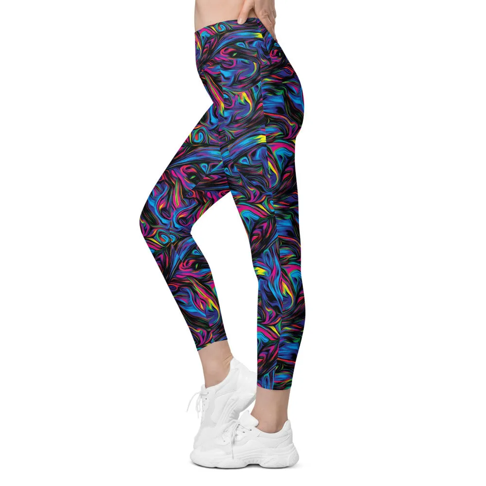 Psychedelic Neon Paint Leggings with Pockets