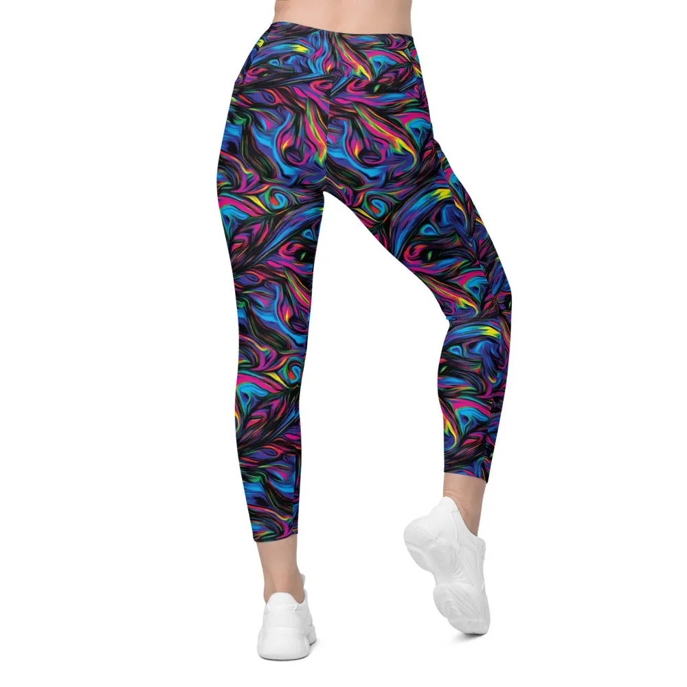 Psychedelic Neon Paint Leggings with Pockets