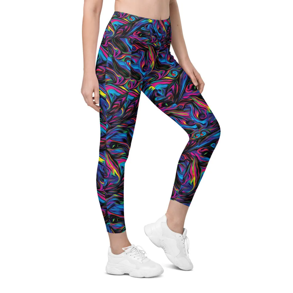 Psychedelic Neon Paint Leggings with Pockets