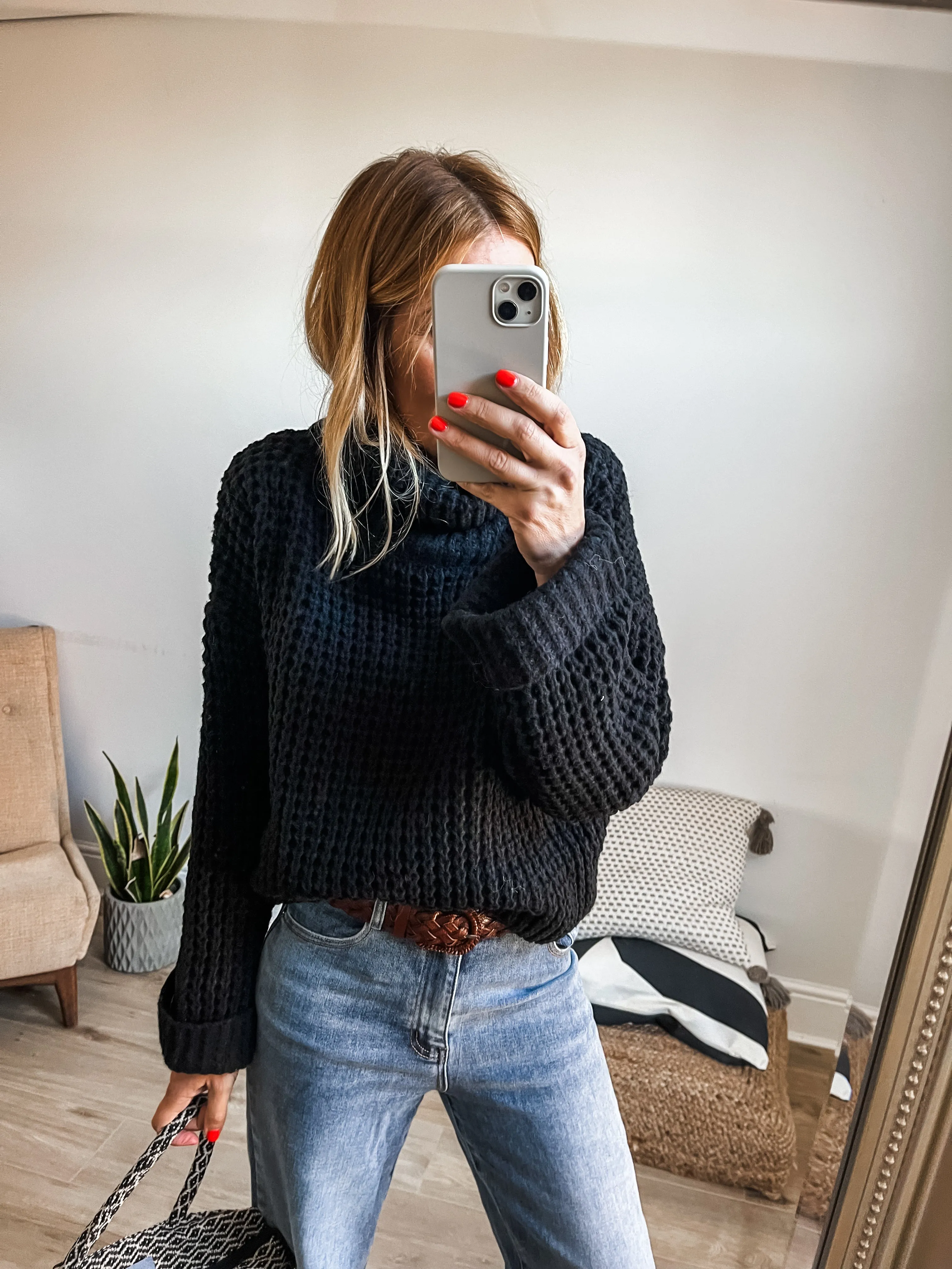 Roll Neck Chunky Cropped Jumper