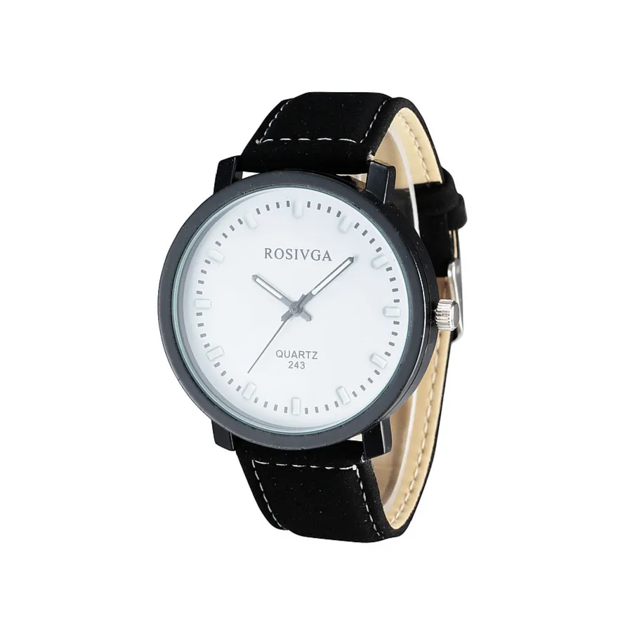 Rosivga Grande Men's Black Leather Strap Watch (White face)