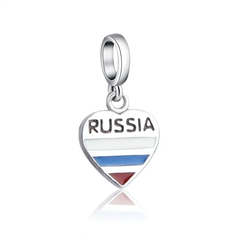 Russian Flag Heart Charm 925 Sterling Silver