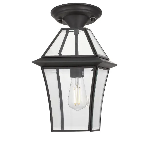 Rye 20cm Pendant Black Tapered and Glass Panel Lantern