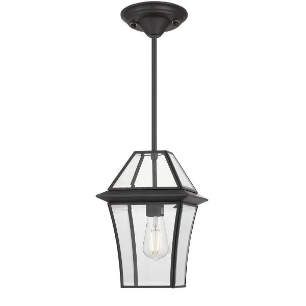 Rye 20cm Pendant Black Tapered and Glass Panel Lantern