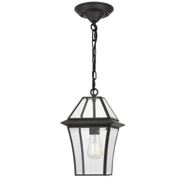 Rye 20cm Pendant Black Tapered and Glass Panel Lantern