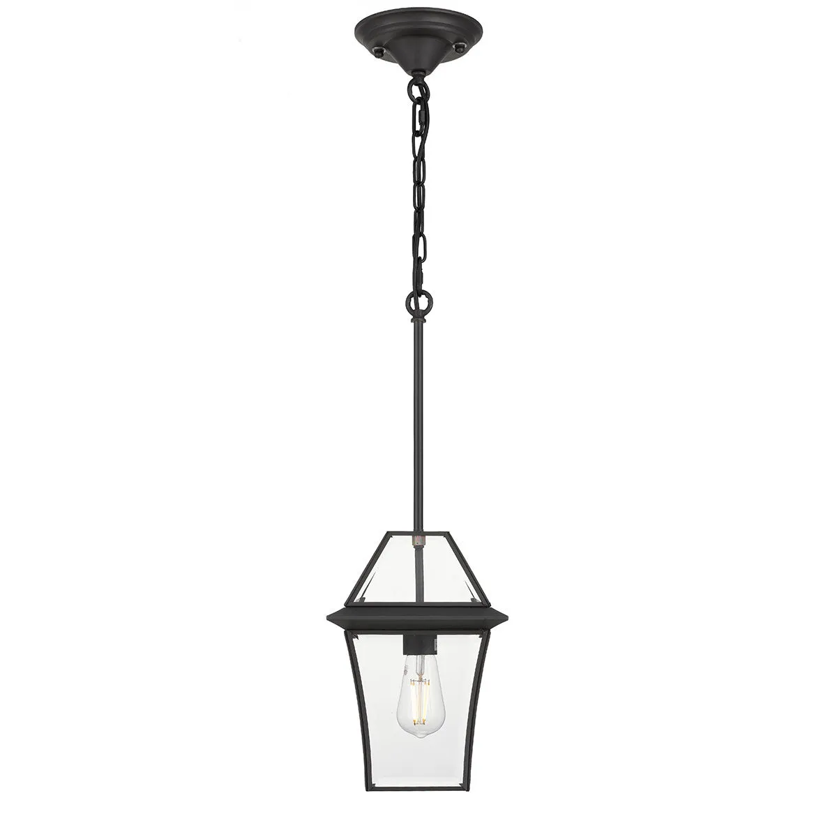 Rye 20cm Pendant Black Tapered and Glass Panel Lantern