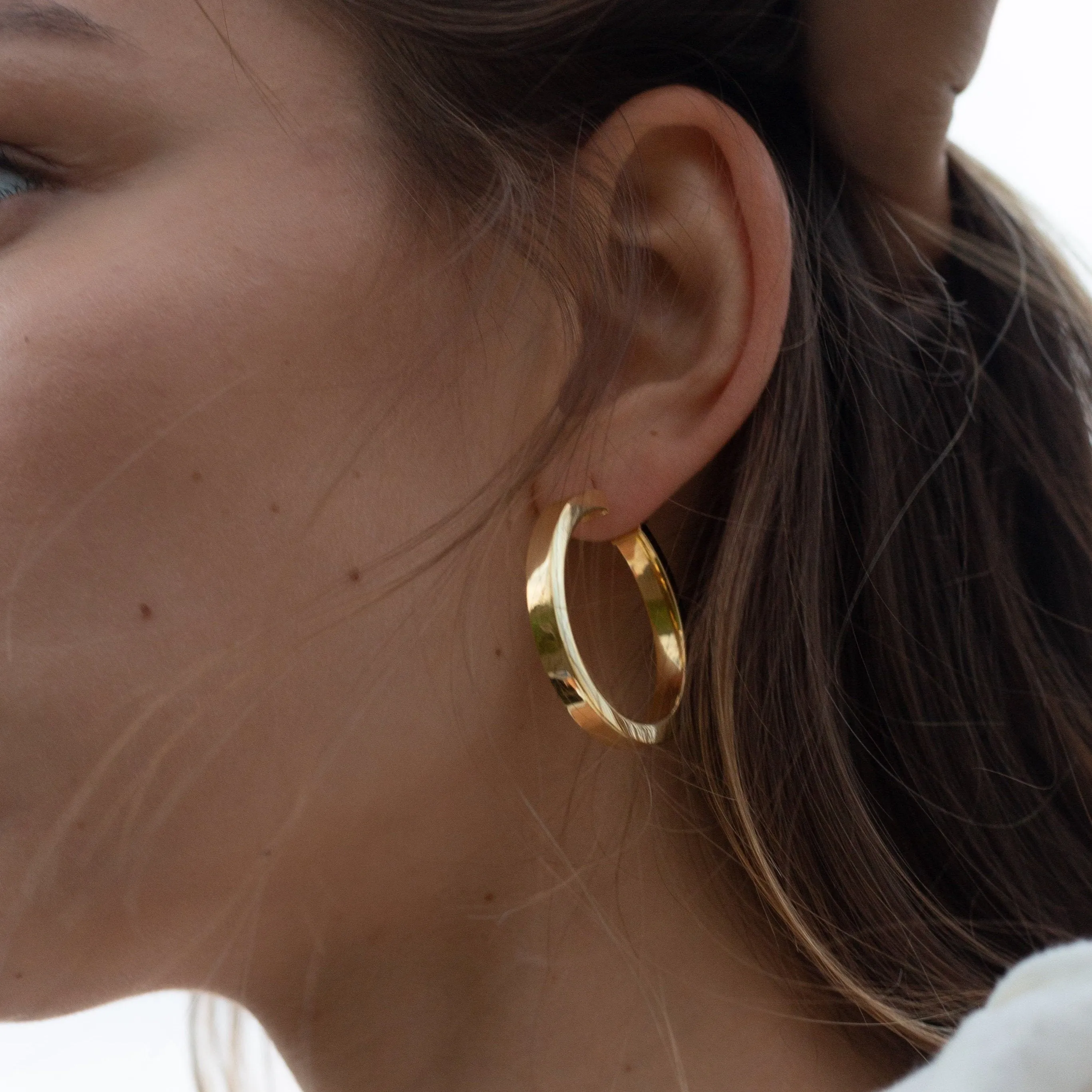 Shiny, Structured Hoop Earrings - Silver (butterflies)