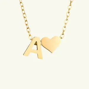 Small Heart Initial Letter Necklace