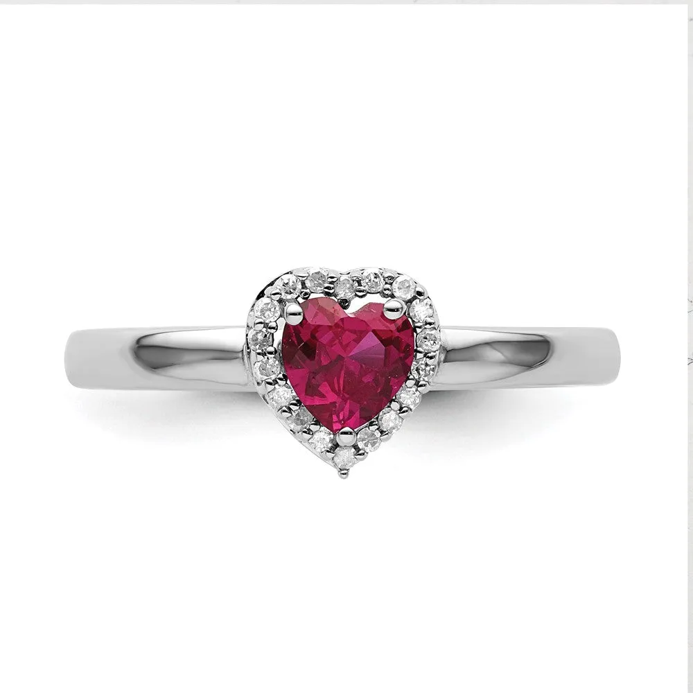 Stackable Expressions Created Ruby Heart Diamond Ring in Sterling Silver