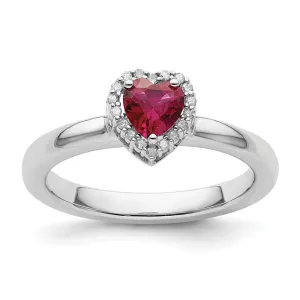 Stackable Expressions Created Ruby Heart Diamond Ring in Sterling Silver