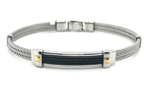 Stainless Steel IP Black and 18K Gold Men's Cable Bracelet