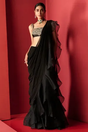 Stylish Black Georgette Saree with Sequins