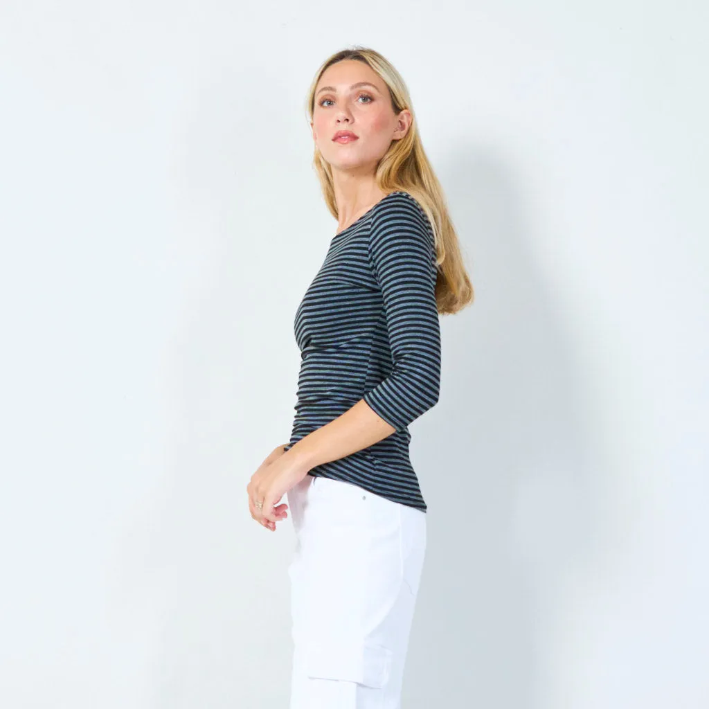 Stylish striped 3/4 sleeve top wholesale