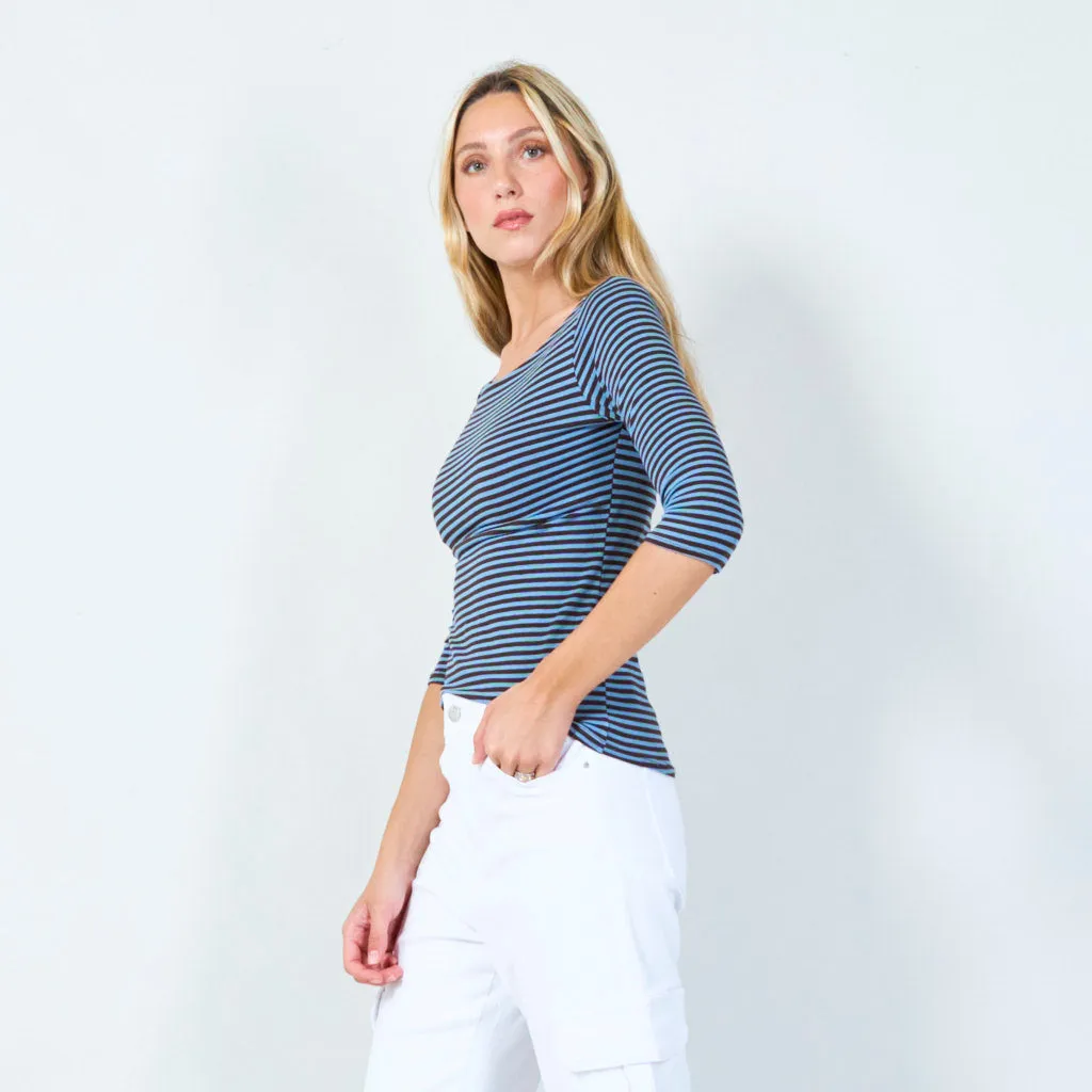 Stylish striped 3/4 sleeve top wholesale