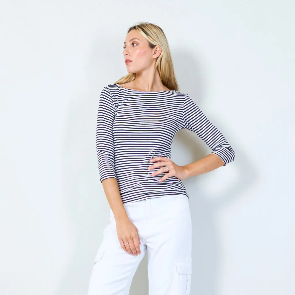 Stylish striped 3/4 sleeve top wholesale