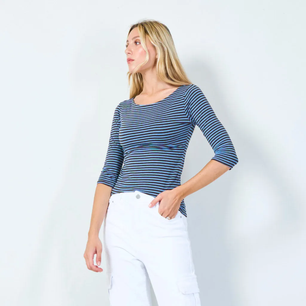 Stylish striped 3/4 sleeve top wholesale