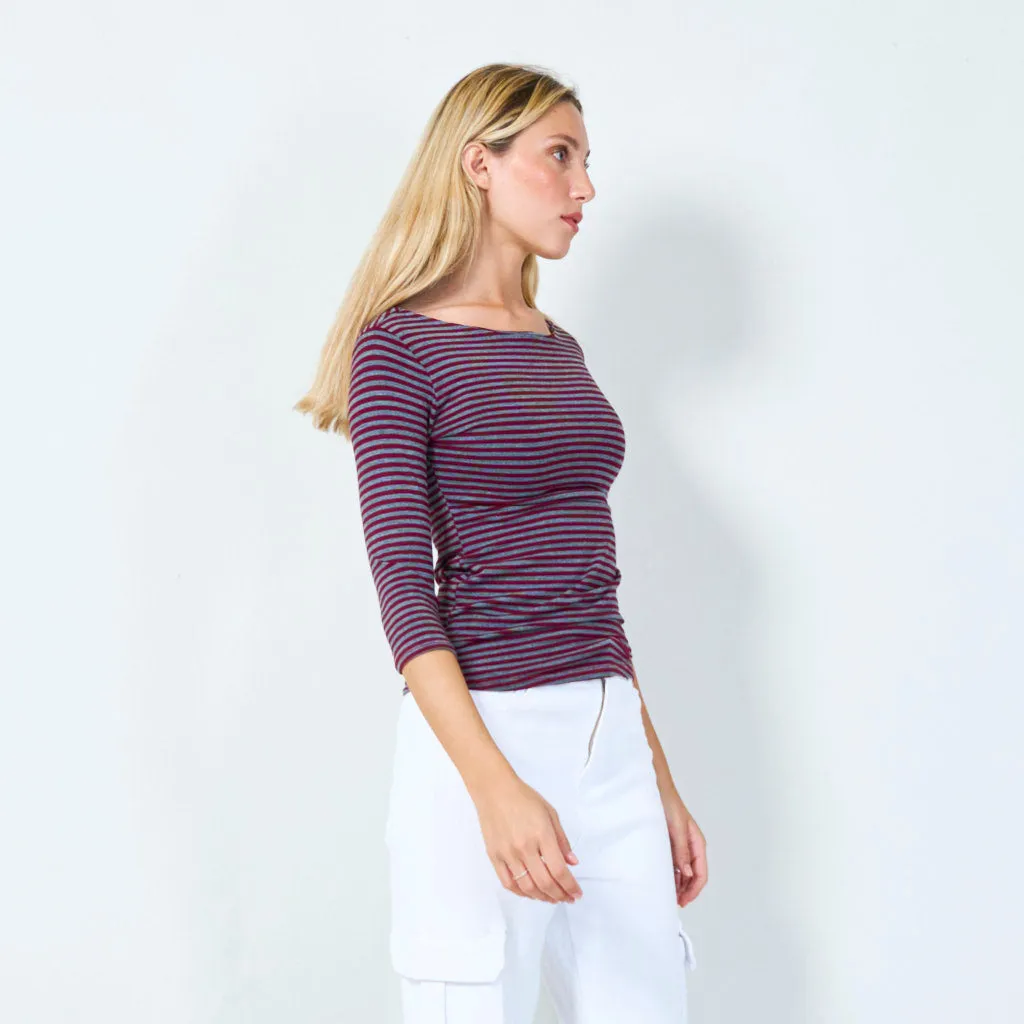 Stylish striped 3/4 sleeve top wholesale