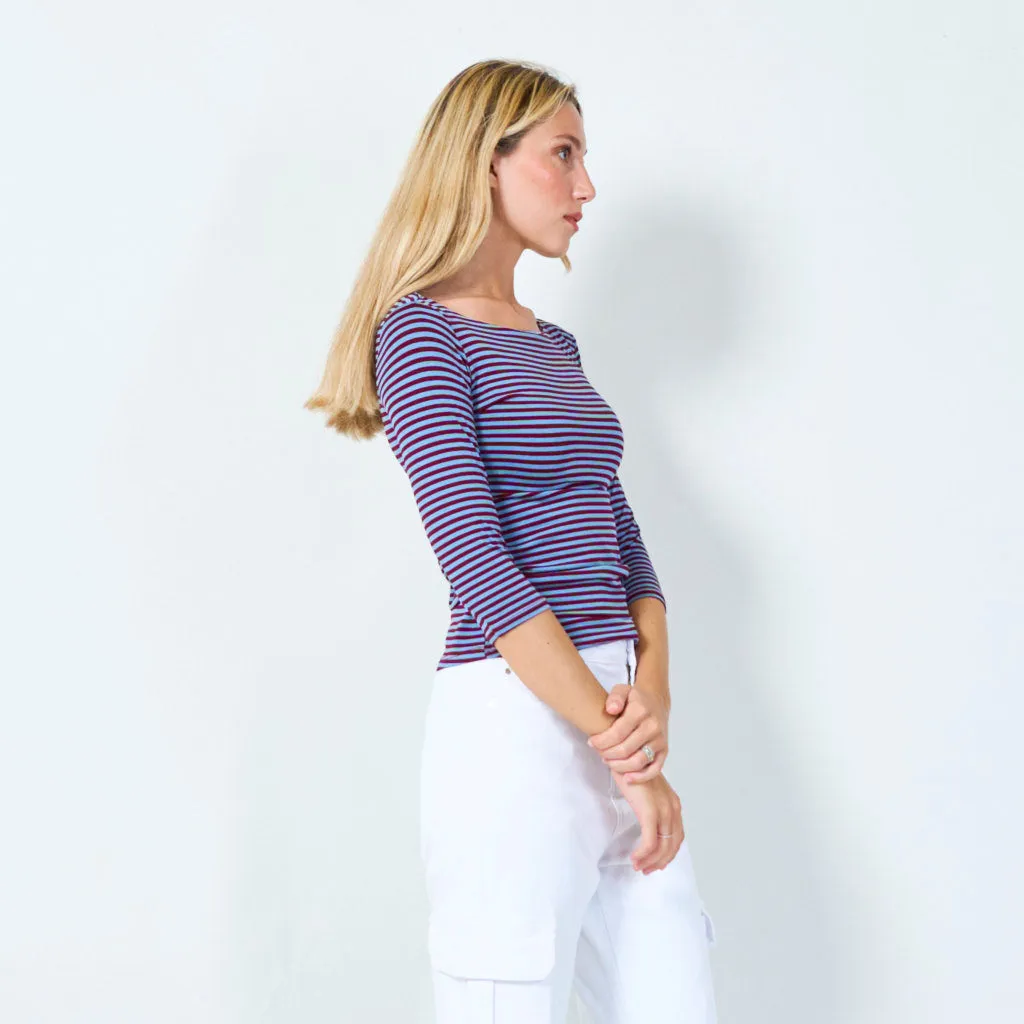 Stylish striped 3/4 sleeve top wholesale