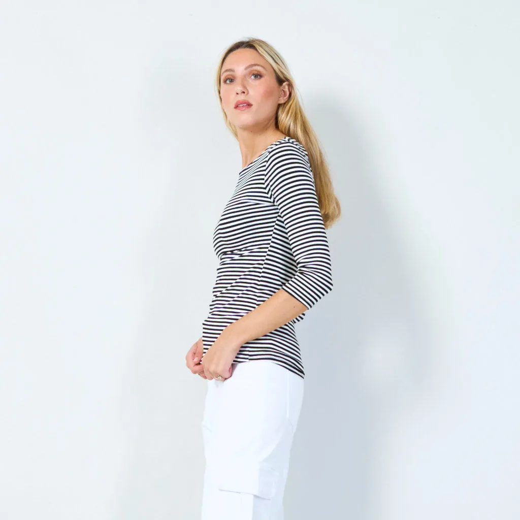 Stylish striped 3/4 sleeve top wholesale