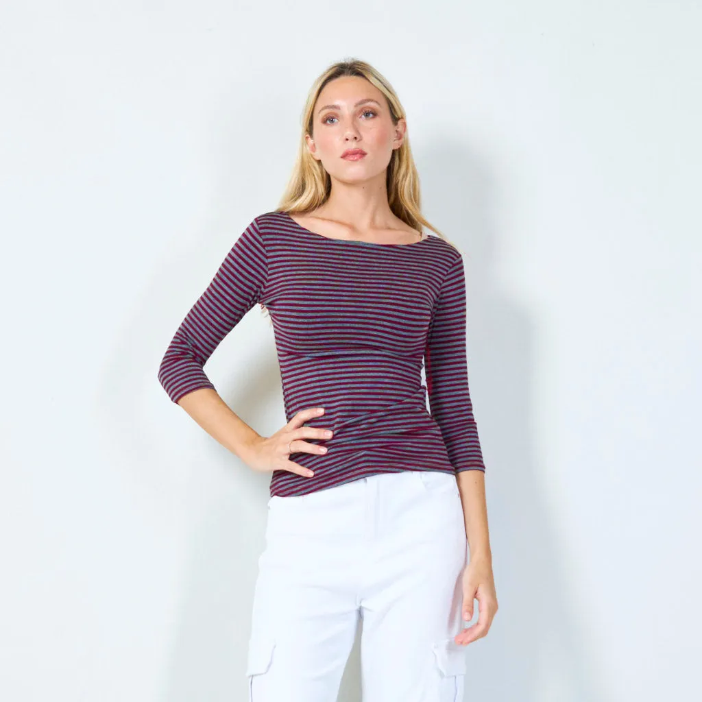 Stylish striped 3/4 sleeve top wholesale