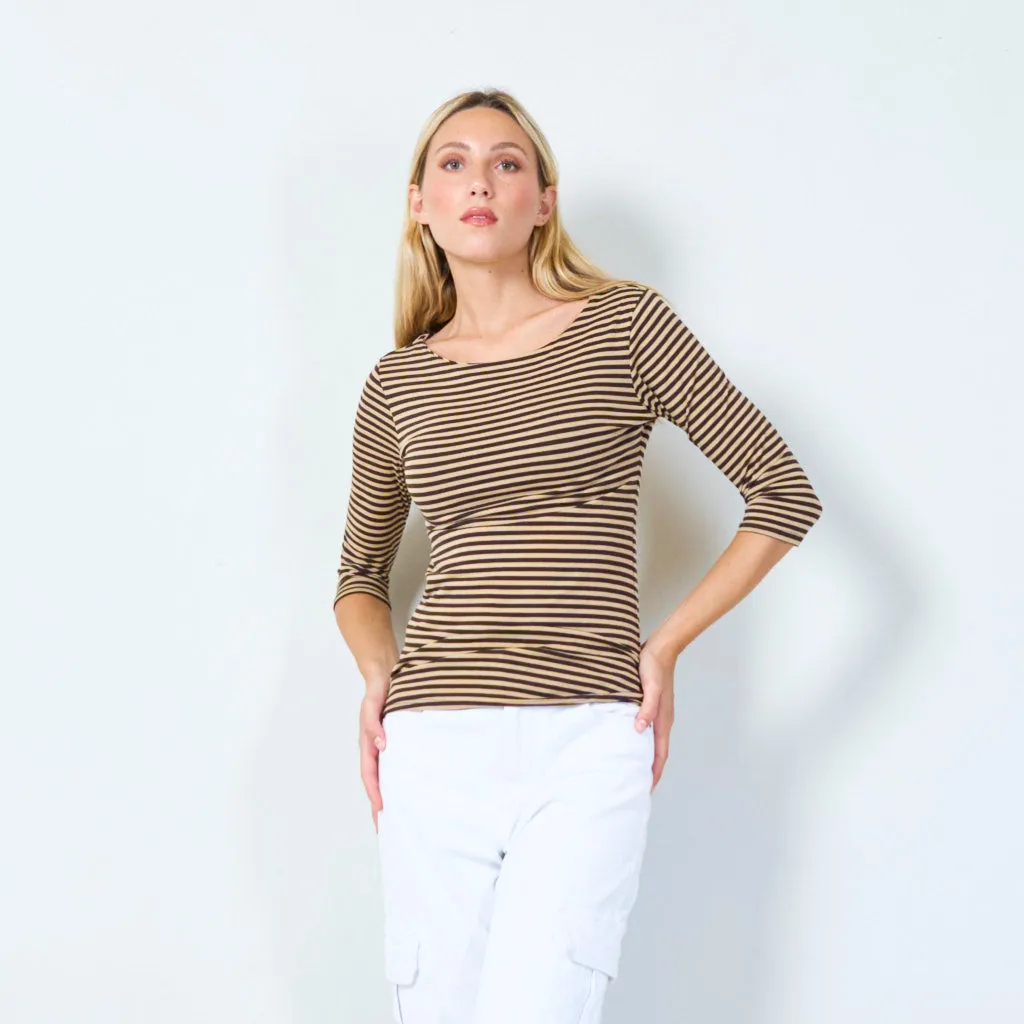 Stylish striped 3/4 sleeve top wholesale