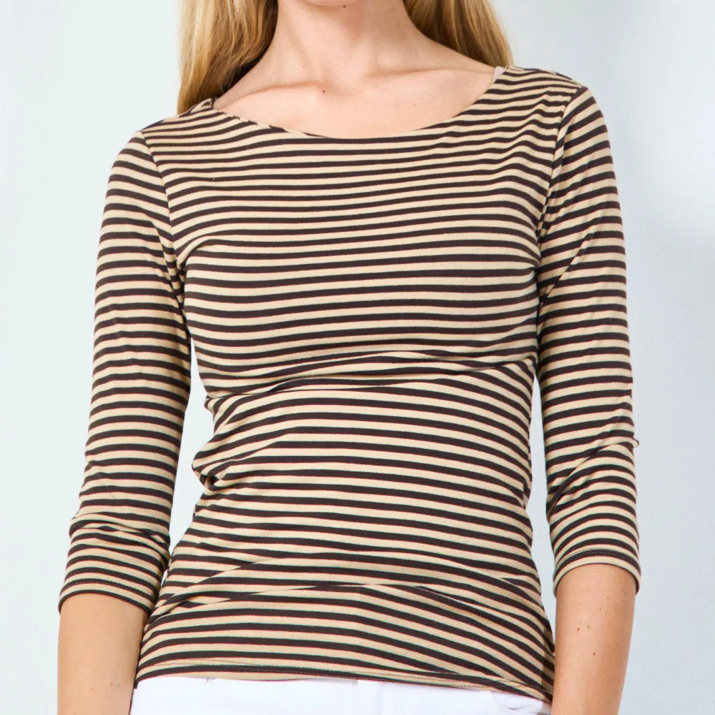 Stylish striped 3/4 sleeve top wholesale