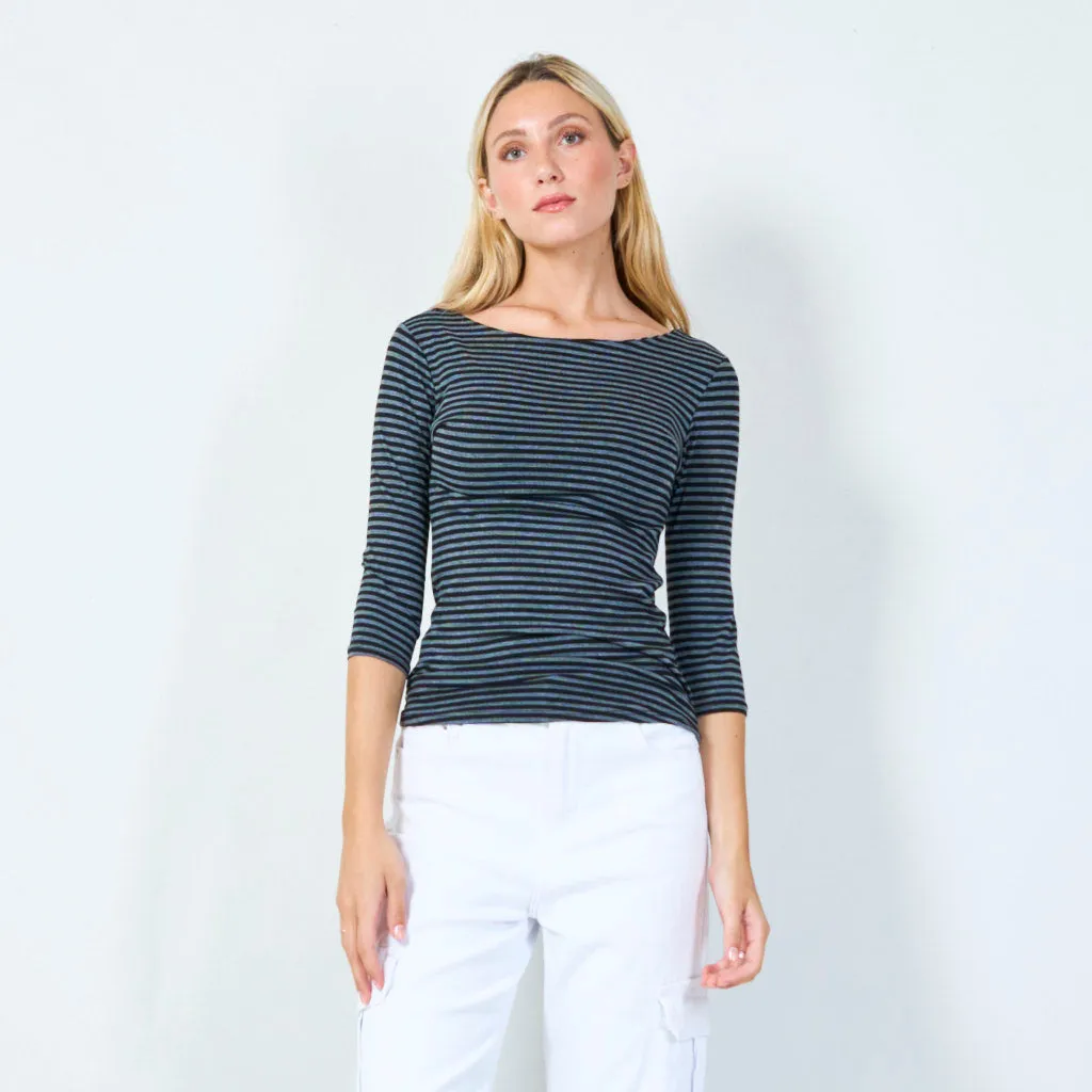 Stylish striped 3/4 sleeve top wholesale