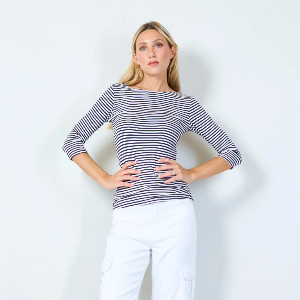 Stylish striped 3/4 sleeve top wholesale