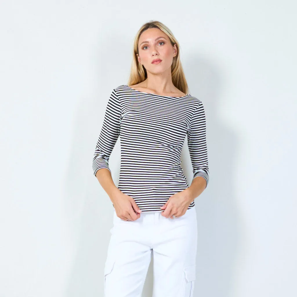 Stylish striped 3/4 sleeve top wholesale