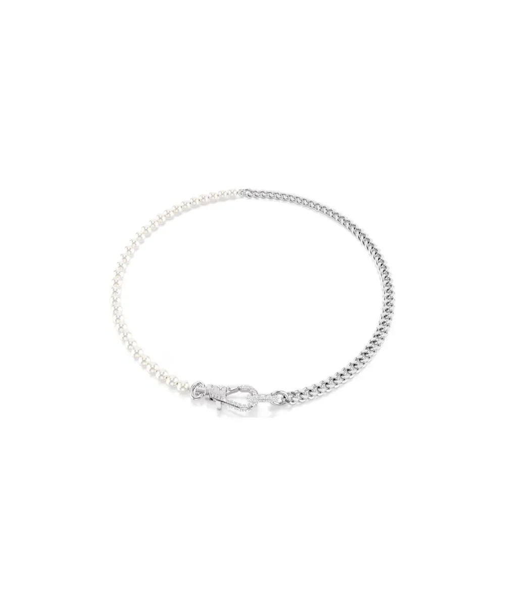 SWAROVSKI DEXTERA NECKLACE,PAVE,CRYSTAL PEARL, WHITE, RHODIUM PLATED