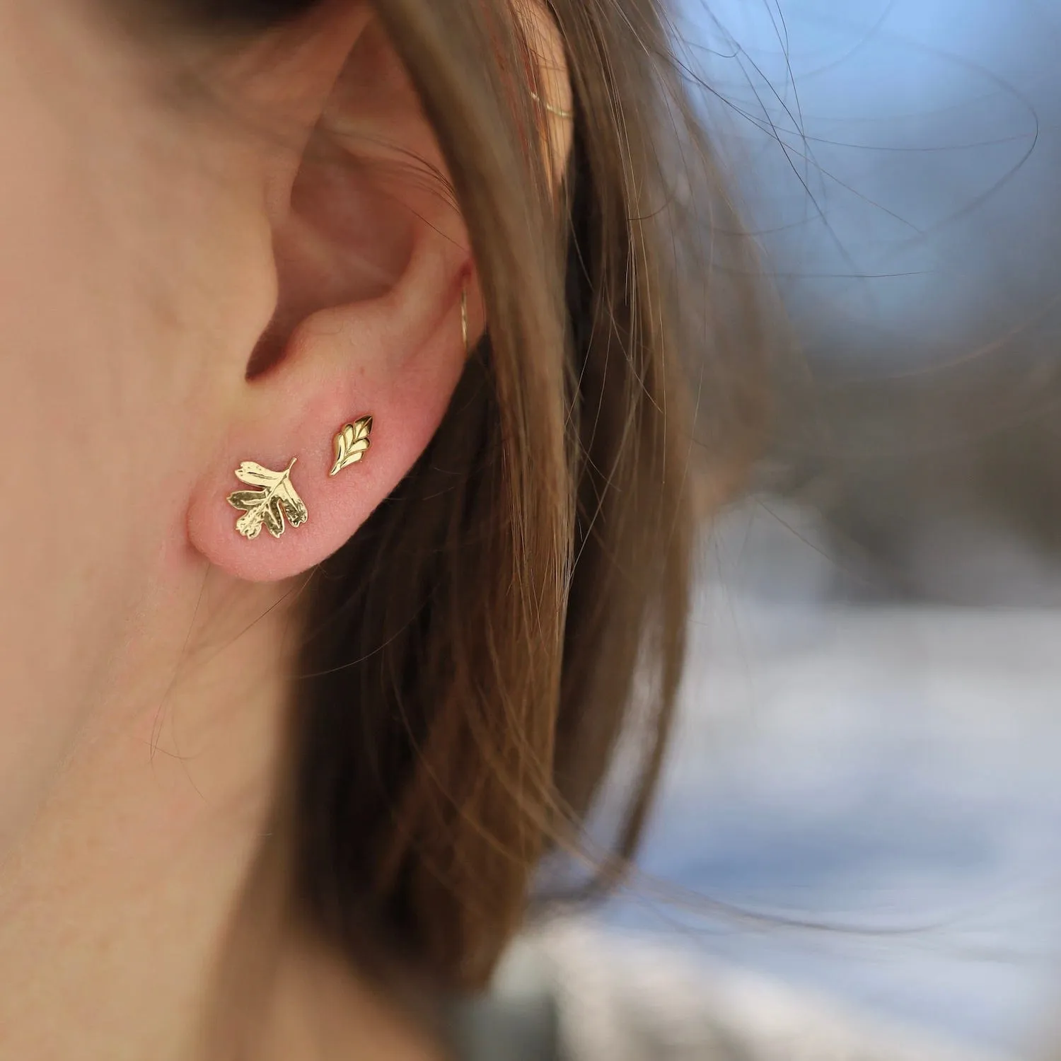 Tiny Leaf Stud Earring in Gold Vermeil