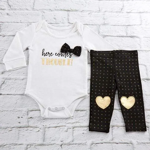 Trendy Baby Here Comes Trouble 2-Piece Outfit