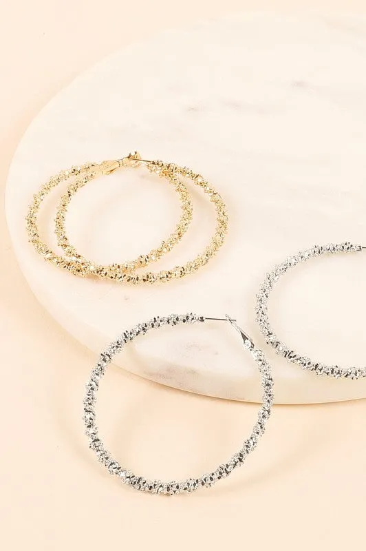 Trendy Textured Metal Hoop Earrings