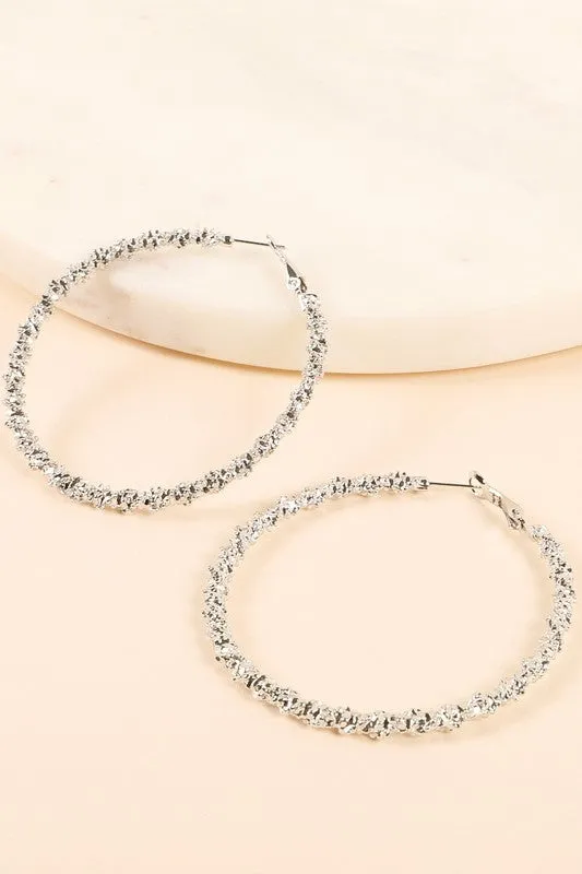 Trendy Textured Metal Hoop Earrings