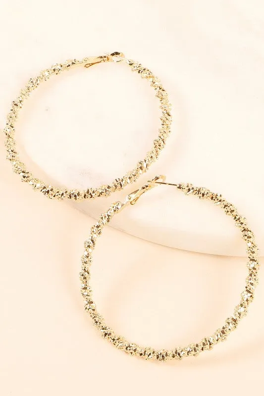 Trendy Textured Metal Hoop Earrings