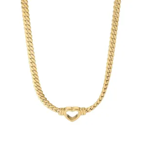 VAIGE Trendy Stainless Steel Hollow Heart Pendant Necklace with 14K Gold Plating - Stylish Link Chain Jewelry for Special Occasions