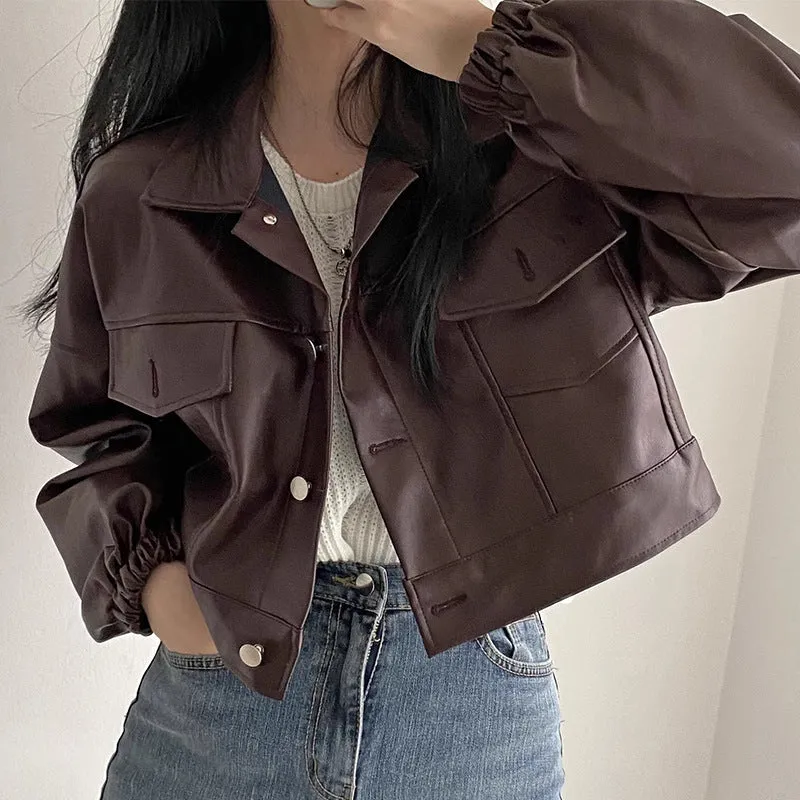 Versatile Short Jacket Leather For Women warm leather jacket